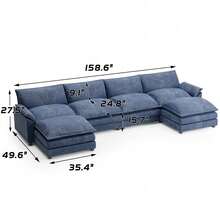 U-Shape Seat Sectional Sofa With Chaise Lounge Convertible Sofa Set For Living Room - 藍色 - 查看 7