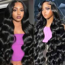 Natural Black 13x4 HD Transparent Lace Frontal Wigs With Baby Hair Body Wave Wigs Blended Human Hair Lace Front Hand Weaves Wigs Brazilian Virgin Hair For Women 8-34Inch - Natural & Black - View 5