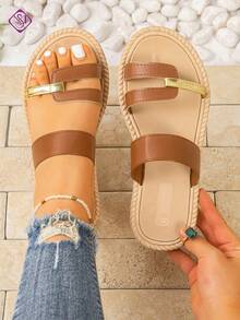 女士优雅轻便套脚平底凉鞋，舒适不累脚，适合海滩度假休闲百搭平底凉鞋 - 棕色 - 查看 1