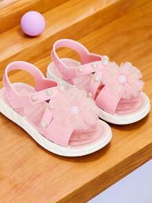 Sandalias abiertas de niña con lazo de strass, zapatos transpirables para playa y vacaciones - Rosa - Ver 4