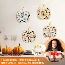 Honeydak 6 Sets DIY Glass Mosaic Tiles With 6 Wooden Coasters Making Mosaic Crafts Material Package Mixed Stained Glass For Handmade Colorful Home Decor Gift Indoor(Pumpkin,Warm Color) - ColorE - 查看 7