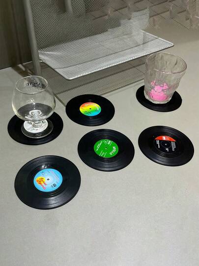6pcs Retro Vinyl Record Shaped Silicone Coasters - Colorful Heat-Resistant Coffee Bar Mats - Suitable For Home, Cafe And Restaurant; Home Decor, Tabletop Decor, Dishware Protection, Heat Insulation