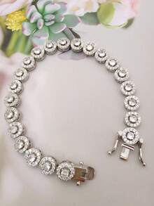 Minimalist CZ Tennis Bracelet | Silver Hoop Chain Bracelet | Delicate Jewelry For Women Daily Wear - White Gold - View 8