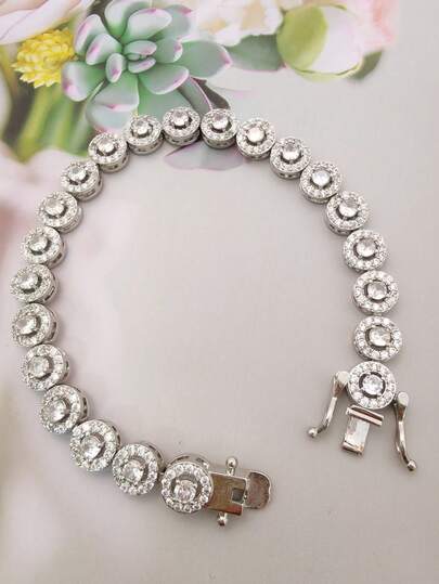 Minimalist CZ Tennis Bracelet | Silver Tone Round Link Bracelet | Dainty Everyday Jewelry For Women