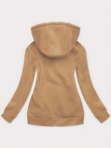 Blusa de moletom esportiva feminina, Blusa de moletom esportiva, Com zíper, Comprimento até o quadril, Punhos e barra canelados, 2 bolsos, Modelagem solta, Básica, Primavera/Outono - Caqui - Ver 2