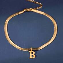 1件时尚简约18K镀金不锈钢26字母吊坠脚链，搭配蛇骨链，适合女性日常佩戴 - 金色 - 查看 16