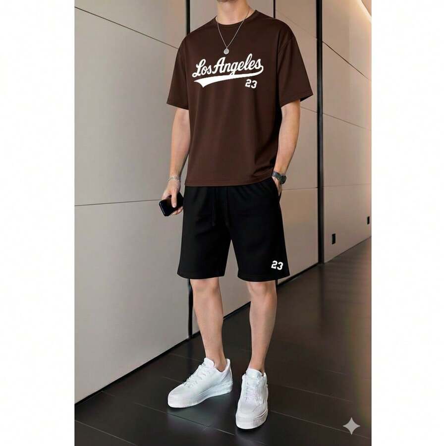 Los Angeles Casual Streetwear Set, 100% Cotton - 鏽棕色 - 查看 1