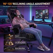 Gaming Chair With Massage Lumbar Pillow, Breathable Felt Fabric, 90-135° Reclining, Linkage Armrests, Footrest, Ergonomic Office Chair For Adults - 黑色 - 查看 4