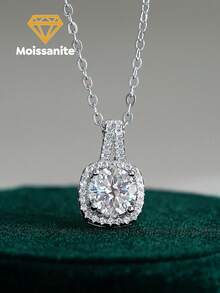 1pc 1-2 Carat Elegant Minimalist T-Shape Square Moissanite Necklace, 925 Sterling Silver, Engagement Gift For Her, Best Friend Birthday Gift - Silver - View 2