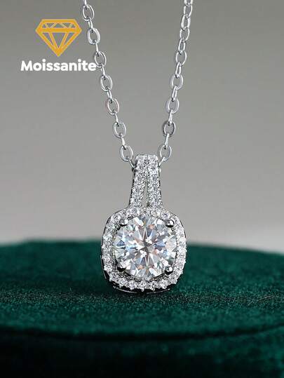 1pc 1-2 Carat Elegant Minimalist T-Shape Square Moissanite Necklace, 925 Sterling Silver, Engagement Gift For Her, Best Friend Birthday Gift