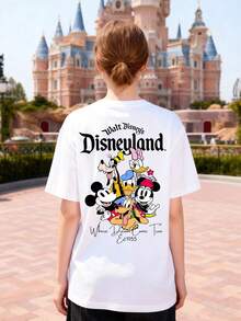 Disneyland "Where Dreams Come True" Classic Characters Graphic Women's Short Sleeve T-Shirt Retro Casual Top - trắng - Xem 3