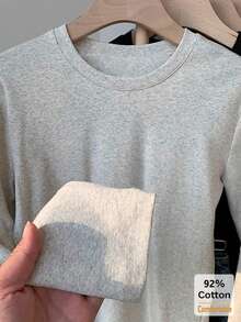 Women's Long Sleeve T-Shirt, Versatile Autumn/Winter Gray Floral Top, Slimming Solid Color Inner Layer Base Shirt Casual - Gray - View 7