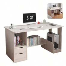 Escritorio moderno de estilo minimalista con dos cajones, escritorio para computadora en casa - Negro - Ver 2