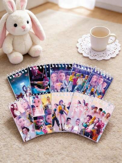 10pcs/Set Korean Pop Idol Theme Mini Spiral Notebooks, Memo Pads, Portable Memo Books, Children's Gifts, Party Favors