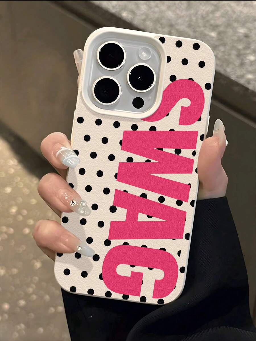 1个波点文字UV印刷皮革质感手机壳,适用于 17-11 Pro Pro Max Plus,适合各种场合的礼物 - 多 - 查看 1