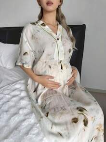 一件轻盈V领舒适透气短袖孕妇睡裙，适合夏季穿着，母亲节礼物。 - 白色 - 查看 3