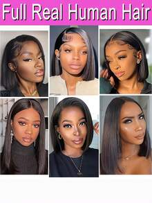 100% Real Human Hair Bob Wigs 13x4 HD Lace Front Wigs Straight Natural Color Human Hair Wig Human Hair Lace Frontal Wigs For Women 200% Density Brazilian Human Hair Wigs Transparent Lace Frontal Wig For Party, Cosplay, Daily Use - 自然色彩 - 查看 9