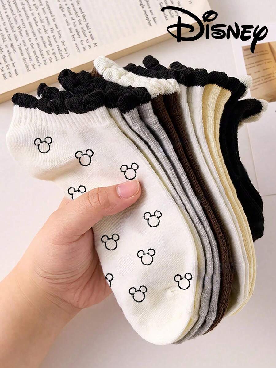 Disney 5/1 Pair Embroidered Women's Socks, Ankle Socks, Gift, Summer Socks, Minnie Mouse, Donald Duck, Daisy Embroidered Cartoon Socks, Comfortable Breathable Fashion Women Socks, Novelty Socks - Multicolor - View 1
