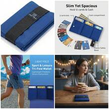Cartera Trifold Ultra Delgada con Bloqueo RFID, Billetera Minimalista para Hombre, Tarjetero Compacto para Bolsillo Delantero, C - 02azul - Ver 1