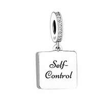 1件 S925 純銀正方形吊墜飾件，鑲嵌鋯石，刻有「Self-Control」勵志標語，穿孔正方形珠子，適用 DIY 手鍊 - 銀色 - 查看 5