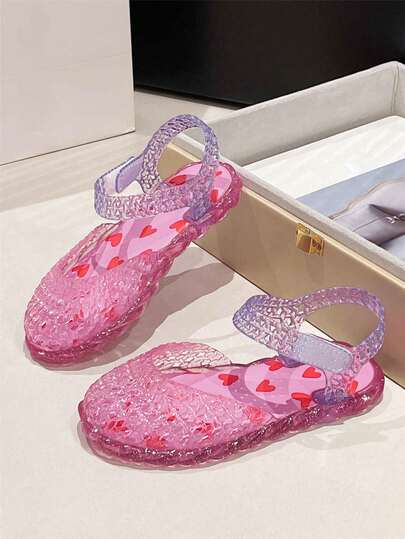 夏季儿童果冻凉鞋，闭趾镂空设计，撞色拼接，女童水晶公主鞋，百搭休闲沙滩鞋