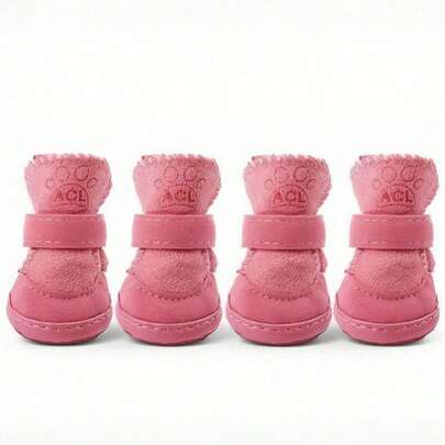 4pcs/Set Thick Faux Fur Pet Snow Boots, Suitable For Small-Medium Pets Indoor & Outdoor Wear, Fashionable & Warm