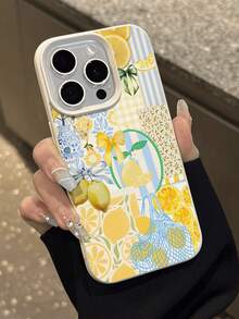 Resort Style 1pc Fashionable Summer Lemon Collage Net Bag Pattern Litchi Texture Anti-Drop Anti-Slip Soft Phone Case Compatible With Apple And Phones - Multicolor - View 5