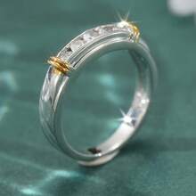 Nhẫn đính đá Cubic Zirconia hai tông màu lấp lánh, thiết kế tròn, thời trang cho tiệc tùng, lễ đính hôn, đám cưới, trang sức. - Hai màu - Xem 5