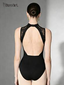 DonsGirl 女士芭蕾舞紧身衣 - 立领网纱拼接，性感露背设计，古典/现代舞表演服 - 黑色 - 查看 9