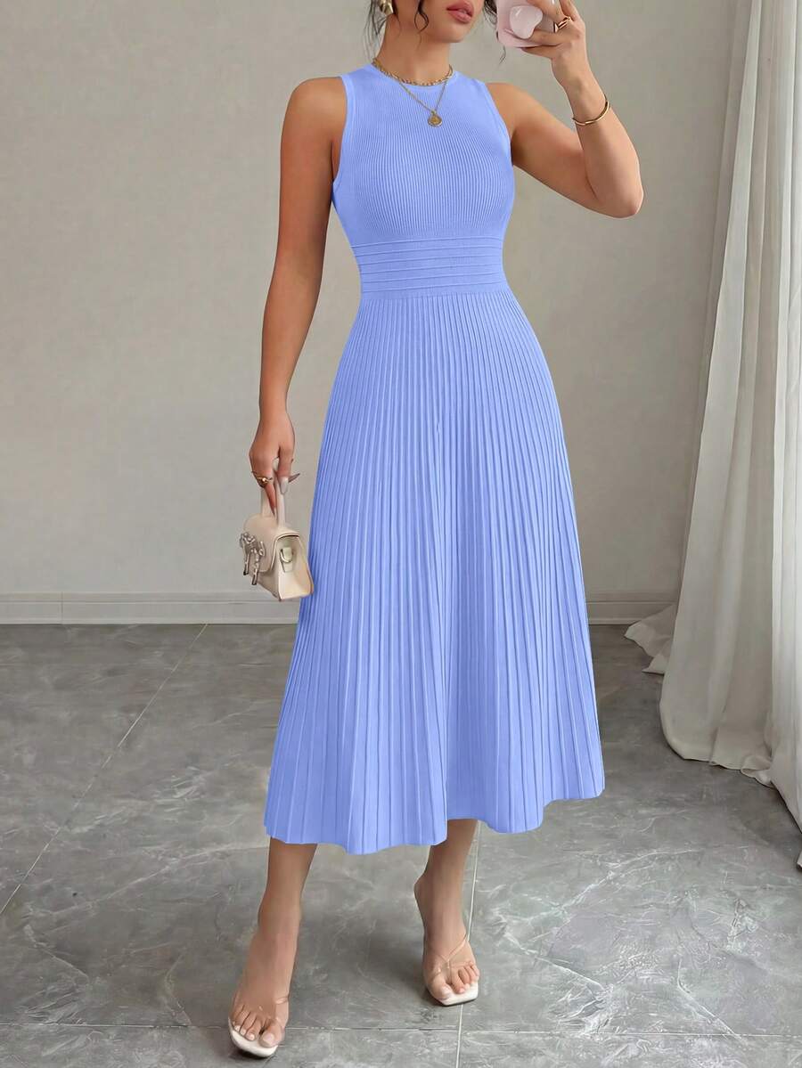 PRETTYGARDEN Women's Summer Dresses Casual Business Work Midi Sleeveless A Line Pleated Evening Elegant Dresses Cocktail Wedding Guest Graduation Dress Sky Blue Dresses For Women - 天藍色 - 查看 1