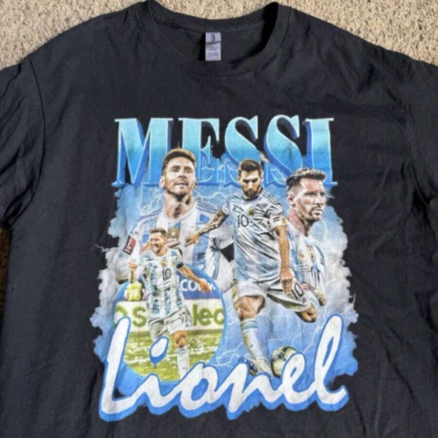 Lionels Messis T-Shirt Argentina Football Soccer Large Gildan World Cup Collage. - màu đen - Xem 1