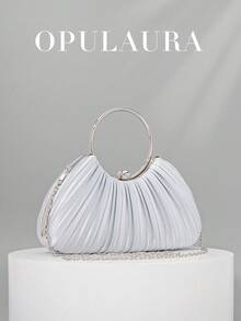 OpulAura Women Metallic Luxury Evening Clutch Purse - High End Leather Banquet Bag, Elegant Shiny Formal Party Handbag Suitable For Gowns, Galas, Weddings, Brides, Bridesmaids, Birthday Dresses, Best Choice Elegant Bag For Bridal Shower, Clutch Bag For Wedding, Party Bags,Perfect For Party Wedding Prom Dinner/Banquet Matching With Holiday Party Dress Evening Dress & Sequin Dress - 銀色 - 查看 2