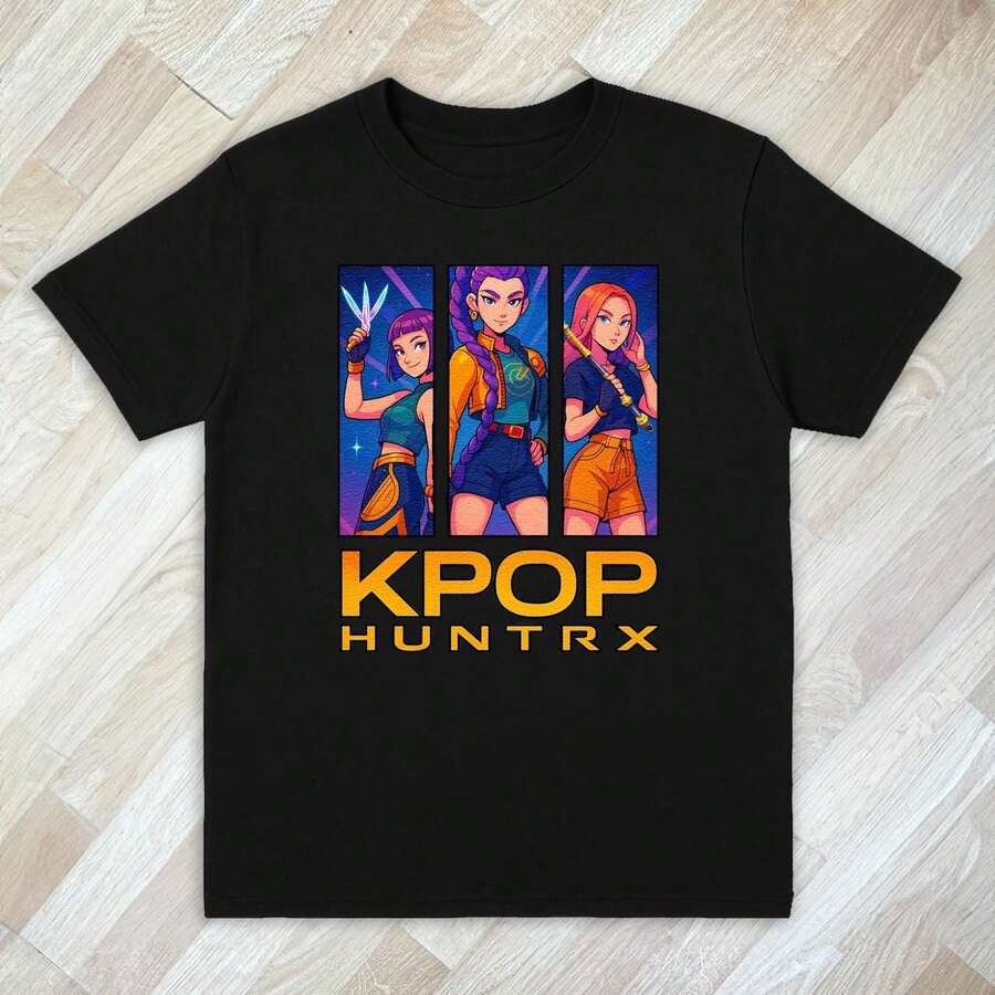 T-shirt ispirata a San Valentino 2026 - T-shirt ispirata a K-pop e anime - Estetica delle super ragazze coreane - Top unisex per bambini e adulti - nero - Visualizzare 1