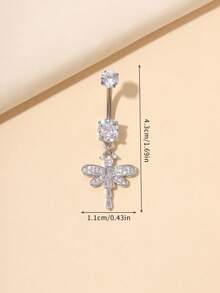 1枚时尚钛金蜻蜓肚脐环，适合日常佩戴 - 銀色 - 查看 3