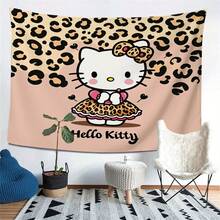 SANRIO 1件装三丽鸥Hello Kitty豹纹挂毯 | 美观卡通墙饰，适用于客厅、卧室、宿舍，可爱动漫艺术，涤纶绒面，桃皮绒 - 彩色 - 查看 3