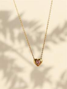 TONSI 1 chiếc dây chuyền mặt hình trái tim bằng thép không gỉ mạ vàng 18K, dây chuyền choker đính đá Zirconia ít gây dị ứng, phù hợp cho nữ giới đeo hàng ngày, đi làm, đi nghỉ lễ, dự tiệc, làm quà tặng cho bạn bè, đồng nghiệp, người yêu, ngày Valentine. - Vàng - Xem 5