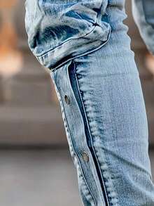 Jeans casual in denim con molteplici tasche, adatti per uso quotidiano, design semplice da uomo - Lavaggio chiaro - Visualizzare 4