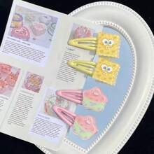 SpongeBob SquarePants 2个可爱海绵宝宝发夹，萌趣卡通发型侧夹，创意头饰，适合作为生日礼物（手工染色，有轻微瑕疵，不影响使用） - 查看 8