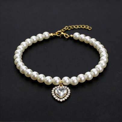 Rhinestone Pendant Faux Pearl Pet Necklace, Elegant Minimalist High-End, Adjustable Elastic More Fitting, Fashionable Durable Non-Scratch Collar, Suitable For Large/Medium/Small Dogs & Cats
