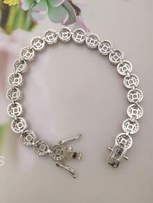 Minimalist CZ Tennis Bracelet | Silver Hoop Chain Bracelet | Delicate Jewelry For Women Daily Wear - White Gold - View 10