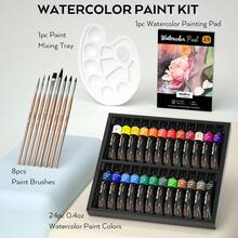 Nicpro Watercolor Paint Set For Adults, Beginner & Artists, 24 Tubes Water Color Paint Set With 25 Watercolor Paper, 8 Squirrel Paint Brushes, Palettes, Color Wheel, Art Painting Supplies - 24 Colors - View 3