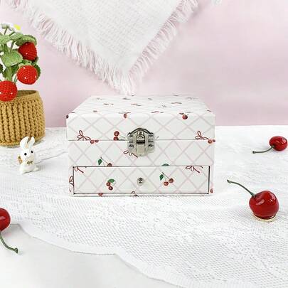 1ชิ้น กล่องดนตรีลายดอกซากุระสีขาวสดใหม่พร้อมโบว์, กล่องเก็บของลิ้นชักลายตารางสีขาวและชมพู, กล่องจัดระเบียบเครื่องประดับและกล่องของขวัญอเนกประสงค์สำหรับวันเกิด, งานแต่งงาน, ใช้ในชีวิตประจำวัน, วันแม่, วันสตรี, วันวาเลนไทน์