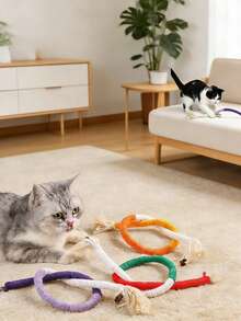 Vibrant Gradient Rope Interactive Cat Toy With Tassel & Rudraksha Bead – Durable Chew & Tease Toy For Kittens & Adult Cats - Multicolor - View 1