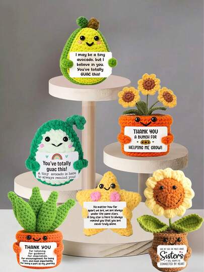 4pcs/Set Handmade Crochet Desktop Decor Figurines, Cute Sci-Fi Themed Dolls, Great Birthday Gift For Best Friends, Sisters, Moms, Grandmas, Coworkers, Family, Couples, Kids, Positive , Creative Party Decorations, Valentine's Day Presents, Plush Toys For Room