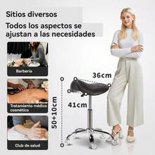 Silla Multifuncional para Uso Profesional en Salud y Belleza – Asiento Saddle Cómodo, Giro 360°, Altura Regulable y Tapizado en Cuero Sintético Fácil de Desinfectar Taburete Profesional para Salones de Belleza y Clínicas Médicas – Diseño Minimalista, Fácil de Limpiar, Altura Personalizable y Excelente Estabilidad en Superficies Lisas - Negro - Ver 3