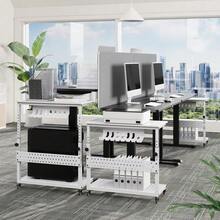 LIZHOUMIL Adjustable Computer Tower Stand With Wheels Rolling CPU Holder Cart 2 Tier Under Desk Mobile PC Stand With Cable Management Rack Professional Office Home Desktop Tower Holder 22 To 34 Inch Length - White Wax Wood Color - Eight Parts - View 2