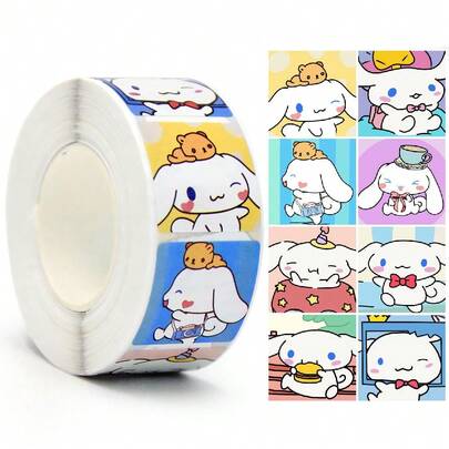  500 szt./rolka, Sanrio Cinnamoroll HelloKitty Mymelody, naklejki uszczelniające, naklejki graffiti na kask, rower, rękę, konto, piórnik, LanLanStickersWorld
