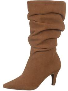 Women's Ankle Boot With Slouchy Pleated Mid-Heel, High Pointed Toe, Elegant GiGiL - Lạc đà - Xem 2