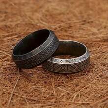 1 8mm Vintage Rune 316L Stainless Steel Ring - Complex Celtic Knot Design, Engagement And Wedding Jewelry For Men, Valentine's Day Gift, Anniversary, New Year's Eve, Men's Creative Gift, Men's Christmas Gift - Black - View 4