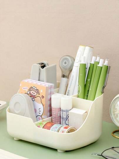 1个简约纯色文具收纳架，多功能分层化妆品收纳盒，适合卧室收纳，大容量，适用于书房、办公室、学校、卧室等场景。办公桌配件，办公用品，办公装饰